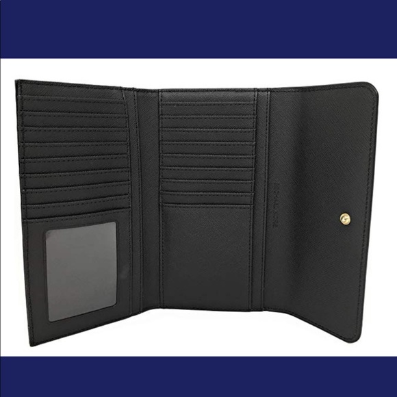 Michael Kors Jet Set Travel Large Trifold Wallet Black Saffiano Leather - Picture 2 of 5
